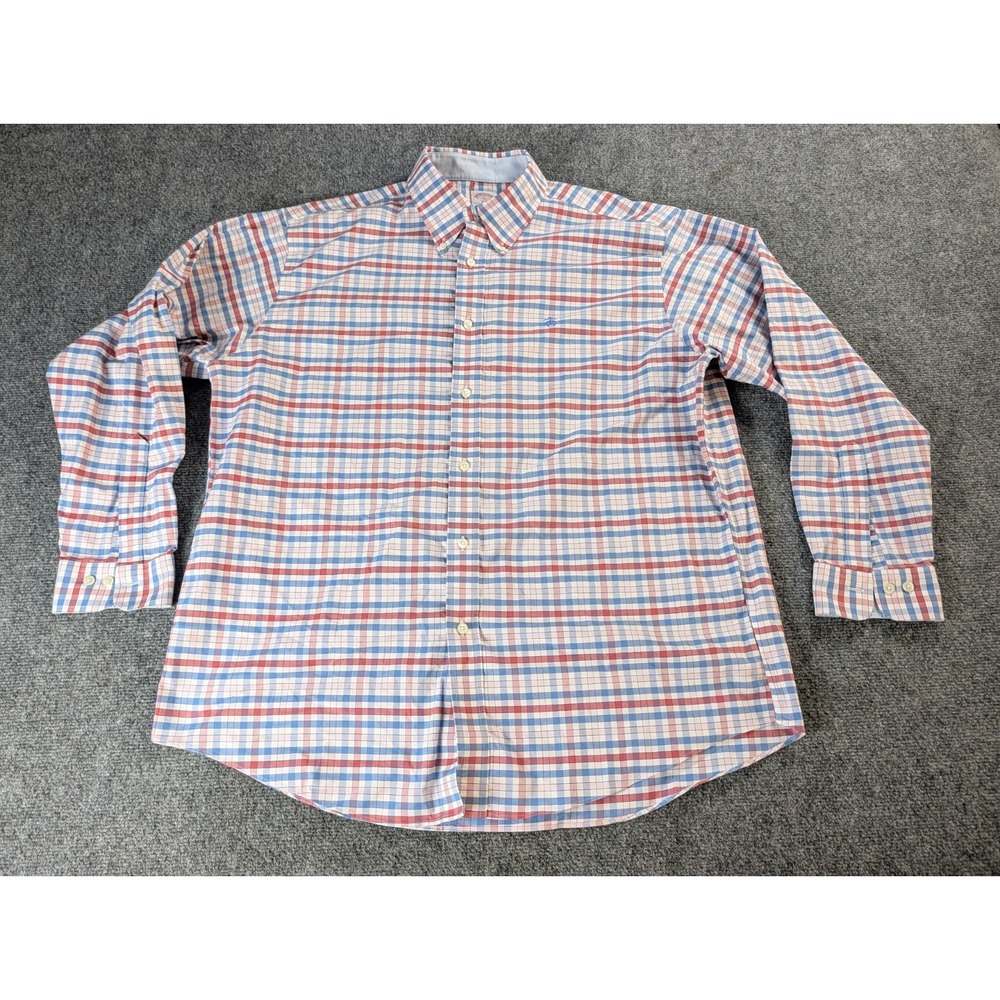 Brooks Brothers Madison Mens XL Shirt Blue Red Pink Plaid Cotton Non-Iron